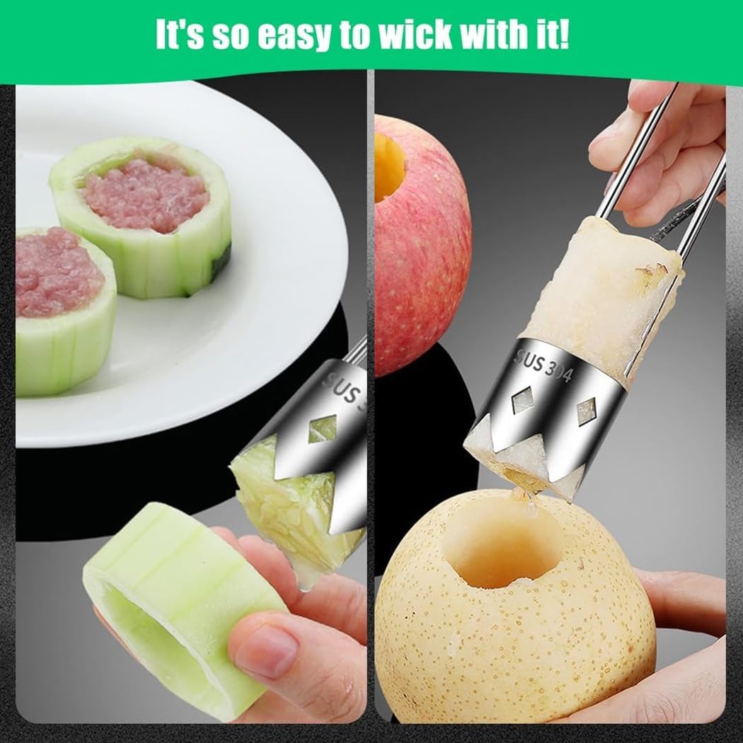 Fruit and Vegetable Corer Tool, Red Bell Pepper Seed Corer, Stainless Steel Apple Core Remover with Ergonomic Handle