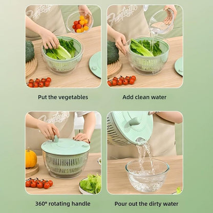 Ceruaxb Salad Spinner Chopper Large with 5 Blades Slicer, Vegetables Fruits Wash Bowl, Lettuce Spinner and Dryer, Egg Yolk Strainer Slicer Shredder for Kitchen Colander, 5.3 Qt, Green
