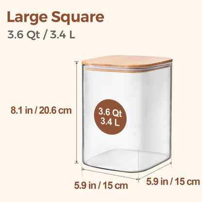 ComSaf Glass Storage Jars with Bamboo Lids 4.6 Qt 2 Pack Large Wide Mouth | Pantry organization, Flour Sugar Coffee Beans, Pasta Cereal Dry Food, 1.2 Gallon, Cabinet Organization, Dry Food Storage