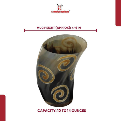 Armory Replicas™ 3-Piece Buffalo Drinking Horn Set – Handmade Natural Horn Cups with Earth Design, Viking Style Mead Ale Wine Cups for Feasts, Parties & Collectors