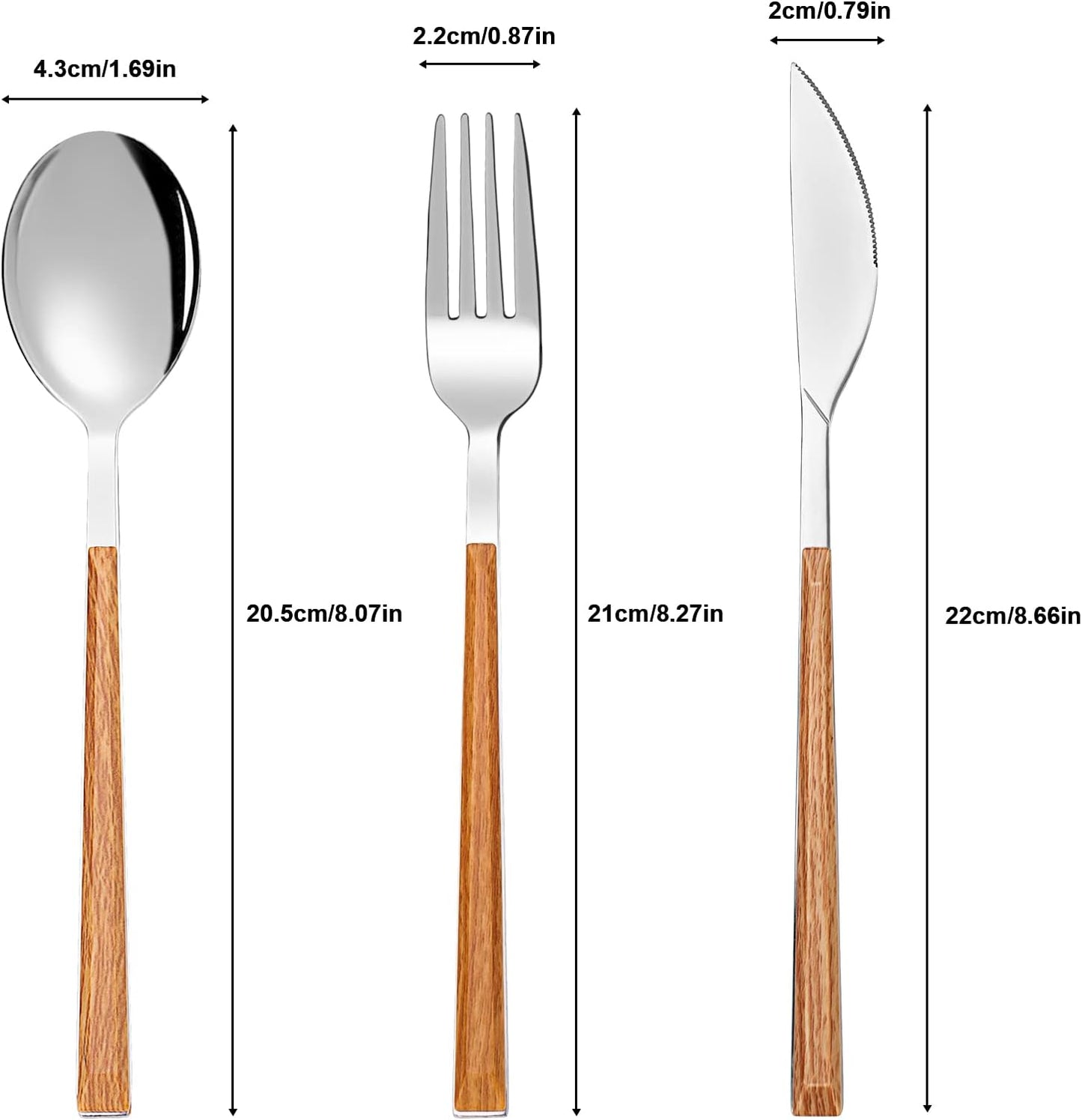 Portable Travel Utensils Set, 18/8 Stainless Steel 3 PCS Cutlery Set Including Knife Fork and Spoon, Reusable Travel Silverware Set with Case for Lunch Box Camping School Office