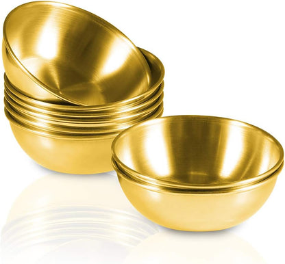 8 Pack 3.2inch Stainless Steel Sauce Dishes Mini Individual Saucers Bowl Round Seasoning Dishes Sushi Dipping Bowl Appetizer Plates, Champagne Gold