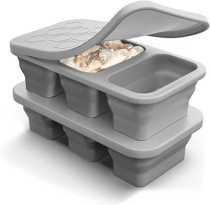 Silicone Freezer Trays With Lid, Stackable 1 Cup Silicone Freezer Molds, Easy To Use Soup Ice Cube Tray, Collapsible Freezing Molds for Meal Prep, Broth, Sauce, Leftovers, Soup Storage Gift Set