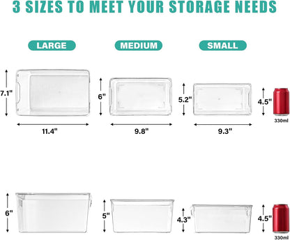 6 Pack Small Clear Storage Bins with Lids, Acrylic Arts and Craft Storage Containers, Stackable Clear Plastic Craft Storage Bins with Handles for Pantry Organizers and Storage, Kitchen, Fridge, Office