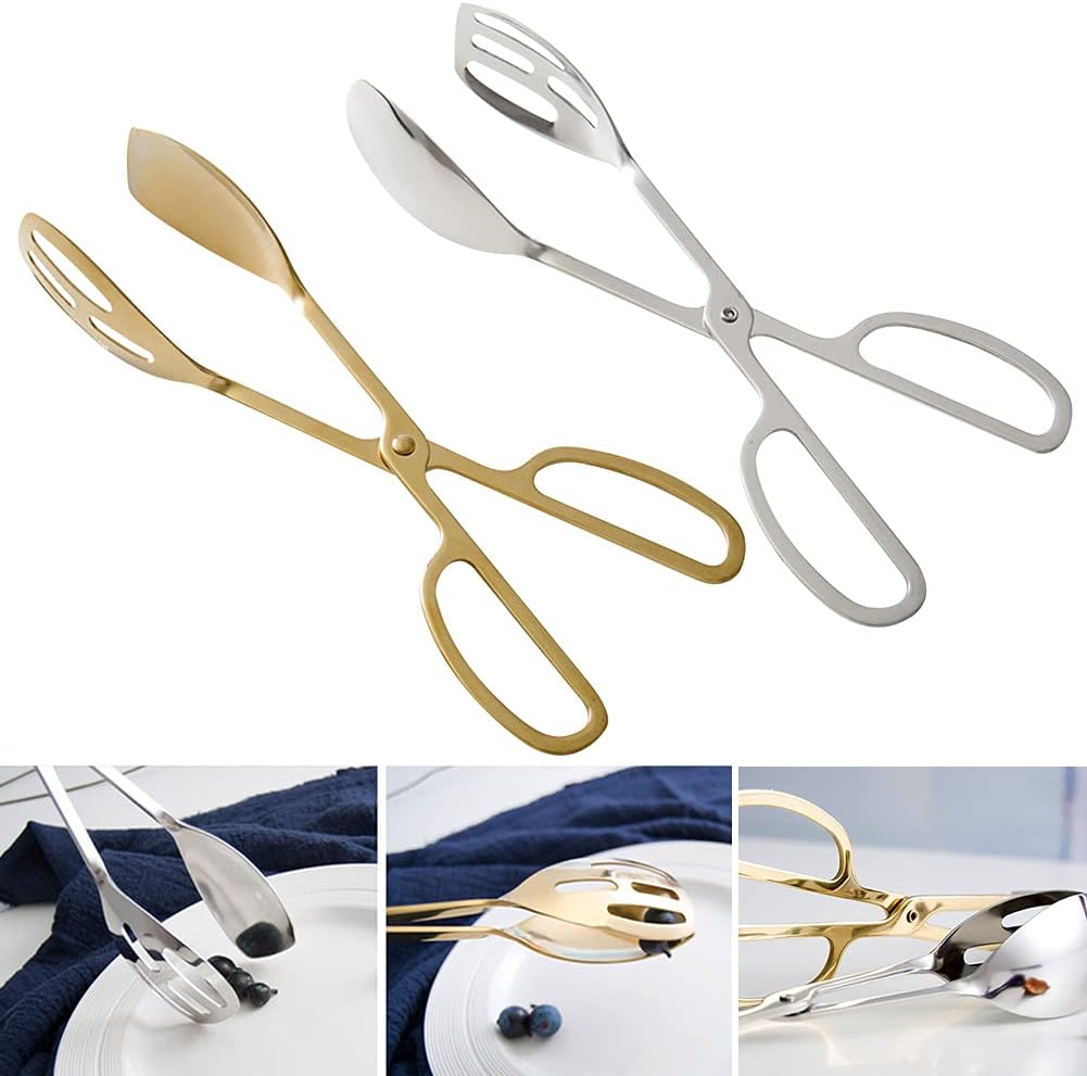 Food Tongs, Heavy Duty Stainless Steel Kitchen Tongs Salad Tongs 10 inch Heat Resistant Small Serving Tongs for Cooking, Grill, Pastry, Sandwich, Ice, Food Bread Dessert (Silver)