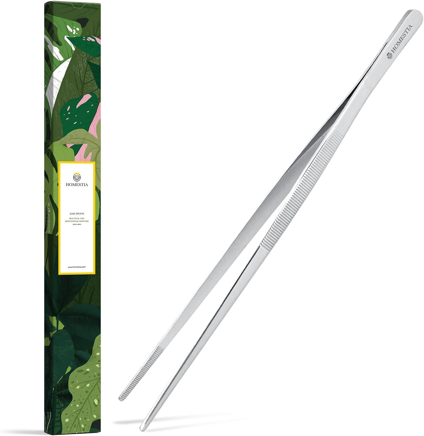 Homestia 12" Kitchen Tweezers Fine Tweezer Tongs, Extra-Long 304 Stainless Steel Cooking Tweezers, Multi-function Metal Tongs with Precision Serrated Tips for Chef, Cocktail, Serving Food, BBQ Gold