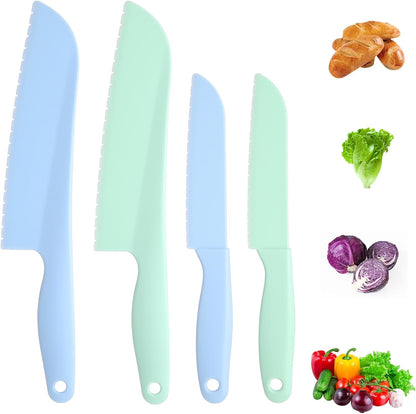 4 Pack Lettuce Knife 11/8.5 inch Nylon Knifes Plastic Lettuce Knife to Prevent Browning Dishwasher Safe Kitchen Utensils for Vegetables Fruits Bread Cake and Salad (S/L Blue and Green)