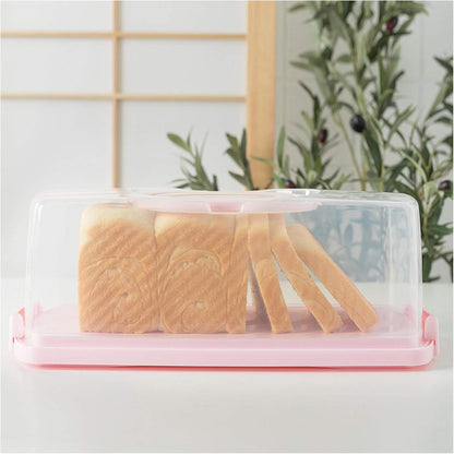 Plastic Rectangular Bread Box with Portable Handle, Loaf Cake Storage Container Box for Storing Banana Bread,Pumpkin Bread (Rectangular-White)