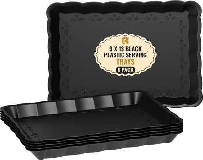 6 Pack Clear Plastic Serving Trays for Party, 9 x 13 Inch - Heavy Duty Plastic Trays for Food - Rectangular Party Serving Trays and Platters - Clear Disposable Trays