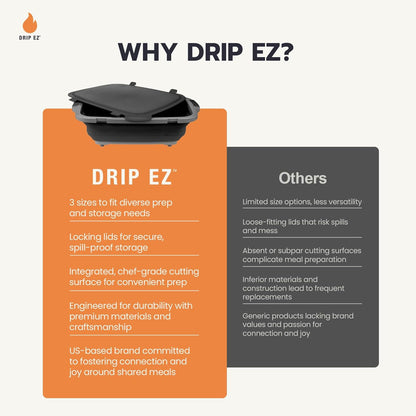Drip EZ Collapsible BBQ Prep Tub - for Meal Prep Marinating Food Storage - Includes Cutting Board & Locking Lid - (1) XL - Black