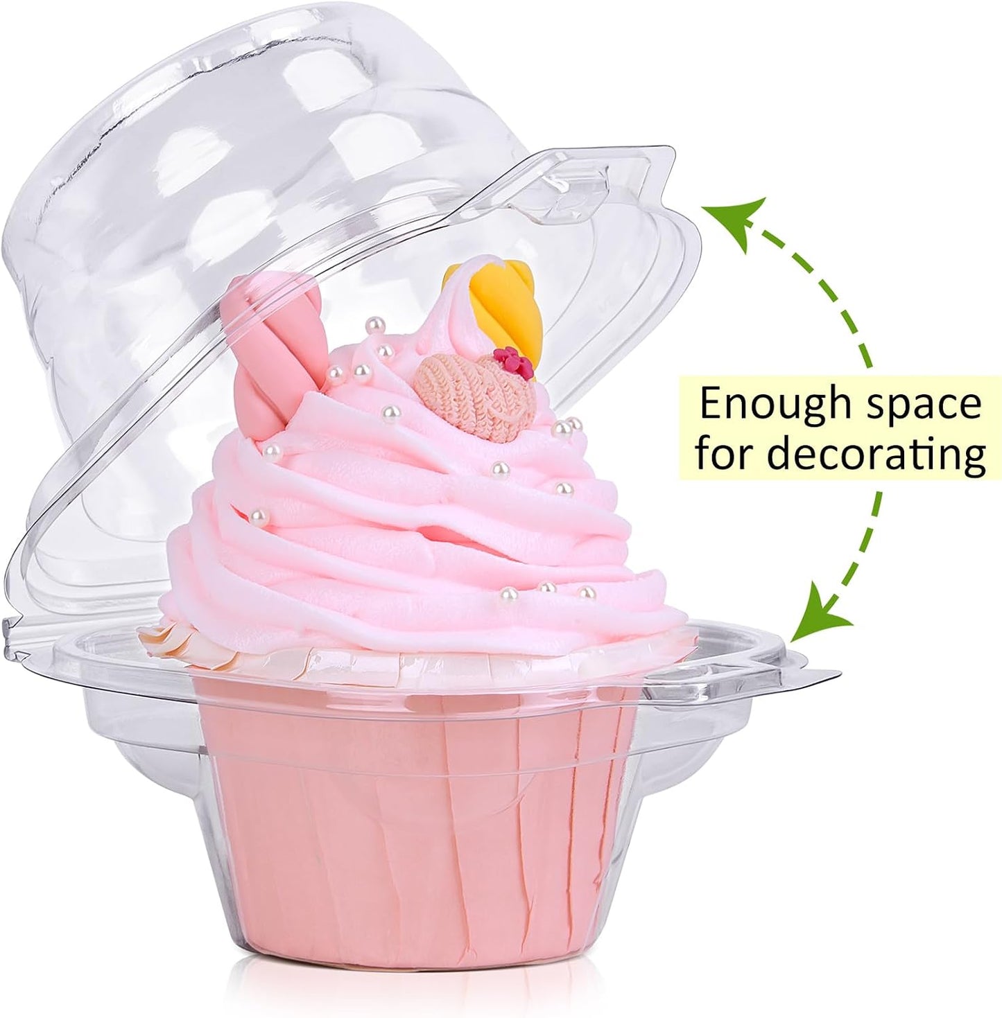 Cupcake Boxes Individual Cupcake Containers, 50 Packs Regular Single Cupcake Holder High Topping for Muffins, Thicker Stackable Plastic Cupcake Carrier for Party (50 pack)