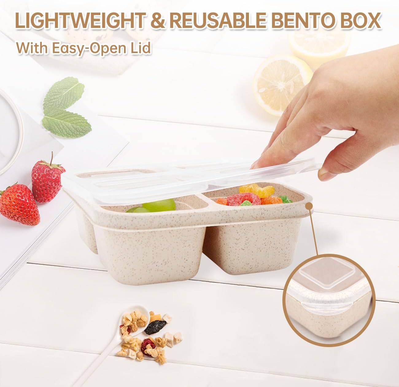 4 pack Bento Lunch Box, Snack Containers，Meal Prep Containers Kids/Toddle/Adults,Food Storage Containers for School, Work and Travel (4 and 3 Compartment Multicolor)