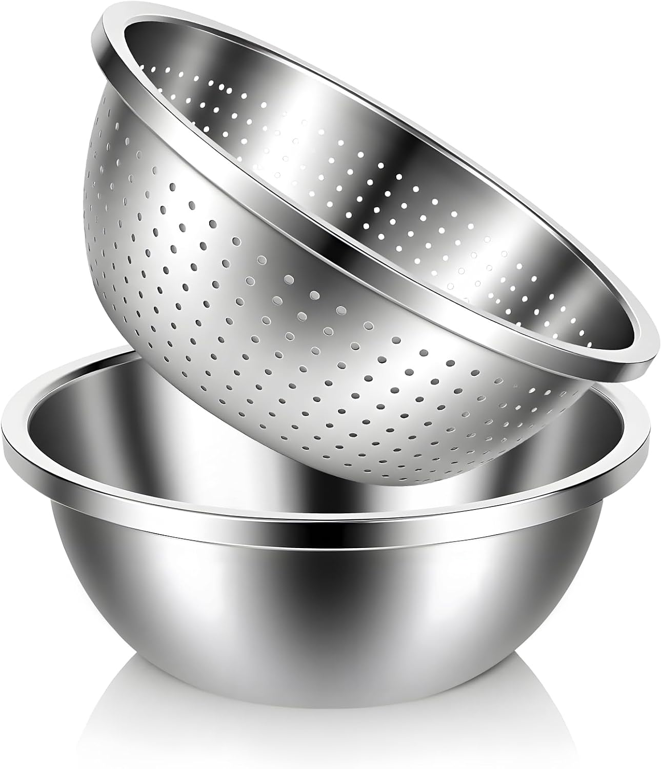 304 Stainless Steel Colander and Strainer, 5QT Large Capacity with Mixing Bowl, Micropore for Washing Rice, Vegetables, Fruit, Grain, Bean, and Draining Cooked Pasta, Dishwasher Safe