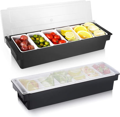 WICHEMI Fruit, Veggie & Condiment Caddy with Lid Dispenser Tray Plastic Garnish Station for Bartending & Serving Taco, Ice Cream, Salad Bar - Topping Organizer for Restaurant Supplies (3 Compartment)