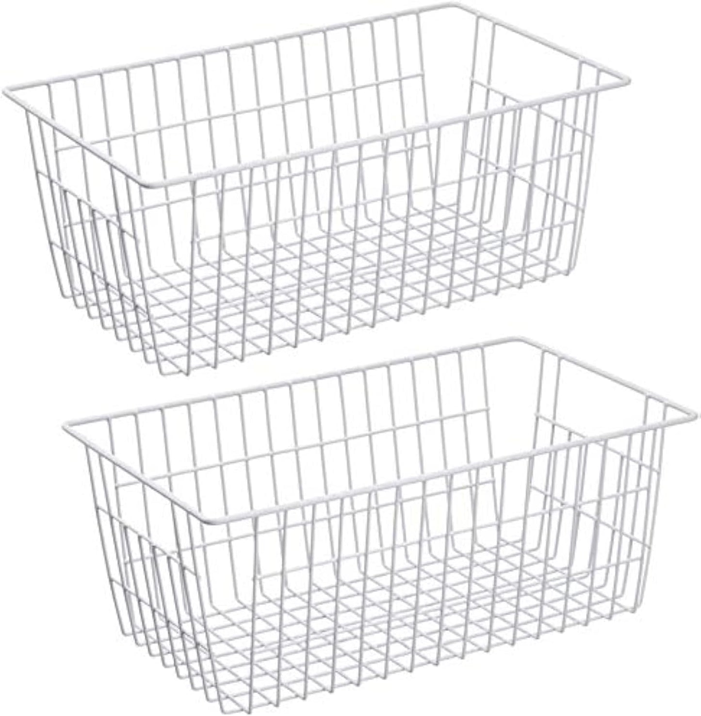 Slideep Wire Baskets Farmhouse Freezer Organizer Storage Bin Basket with Handles, Food Storage for Kitchen Cabinets, Pantry, Closet, Bedroom, Bathroom, Office 3 Pack
