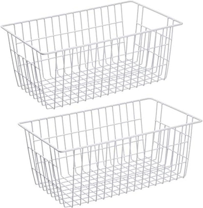 Slideep Wire Baskets Farmhouse Freezer Organizer Storage Bin Basket with Handles, Food Storage for Kitchen Cabinets, Pantry, Closet, Bedroom, Bathroom, Office 3 Pack
