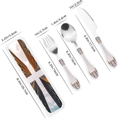 3-Piece Kids Silverware Set With Storage Case, Stainless Steel Reusable Children Safe Knife Spoon Fork Set Blue Eyed Dog Children Flatware Set For Kids Lunch Box