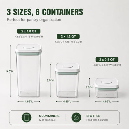 Pop Food Storage Containers Set Large Airtight Food Storage Containers with Pop Lids, Kitchen Pantry Organization and Storage, Cereal, Rice, Flour, Pasta & Snack Container, BPA Free, 2 x 2.8Qt