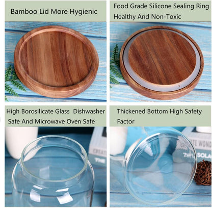 Large Glass Jar with Airtight Lid Set of 2 93 FL OZ(2750ml) glass canister set, Glass Food Containers Wooden Lid Suit for Kitchen Pantry for Flour, Tea, Coffee Beans, Sugar, Cookies(8.8 inch high)
