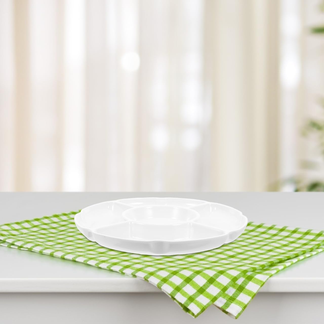 Kichvoe 12 Inch Five-Compartment Melamine Divided Serving Tray for Appetizers Snacks Fruits Nuts Party Platter
