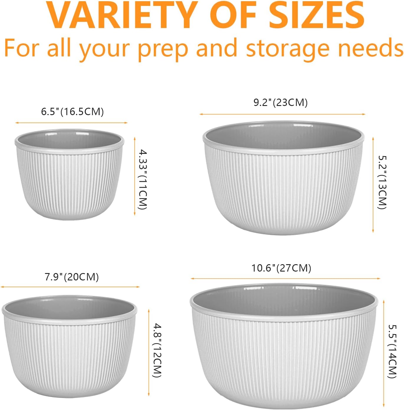 BoxedHome Plastic Mixing Bowls with Lids Set,4.97QT Large Capacity Deep Nesting Bowl,8 Pieces Set BPA-Free Prep Bowls,Dishwasher & Microwave Safe,Beige