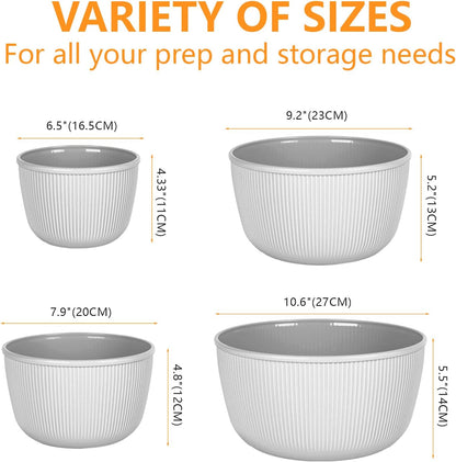 BoxedHome Plastic Mixing Bowls with Lids Set,4.97QT Large Capacity Deep Nesting Bowl,8 Pieces Set BPA-Free Prep Bowls,Dishwasher & Microwave Safe,Beige
