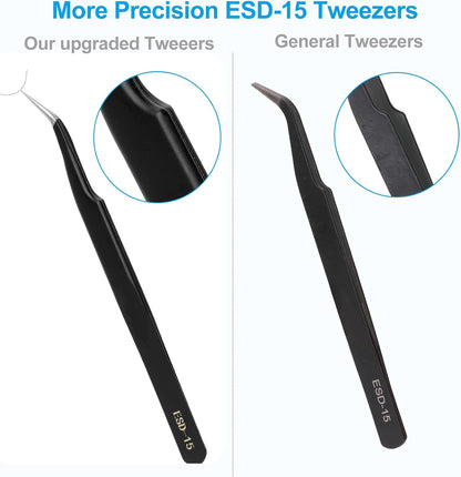 YHYZ Precision Tweezers Set, Premium Stainless Steel Anti-Static ESD Tweezes, Suitable for Tweezers, for Craft, Electronic, Soldering, Model, Hobby, Jewelry Making Laboratory