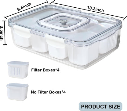 Snackle Box Container, Divided Serving Tray with Lid & Handle Dishwasher Safe, Portable Clear Storage Organizer for Candy Fruits Nuts Snacks Veggie - Perfect for Party, Entertaining, Traveling