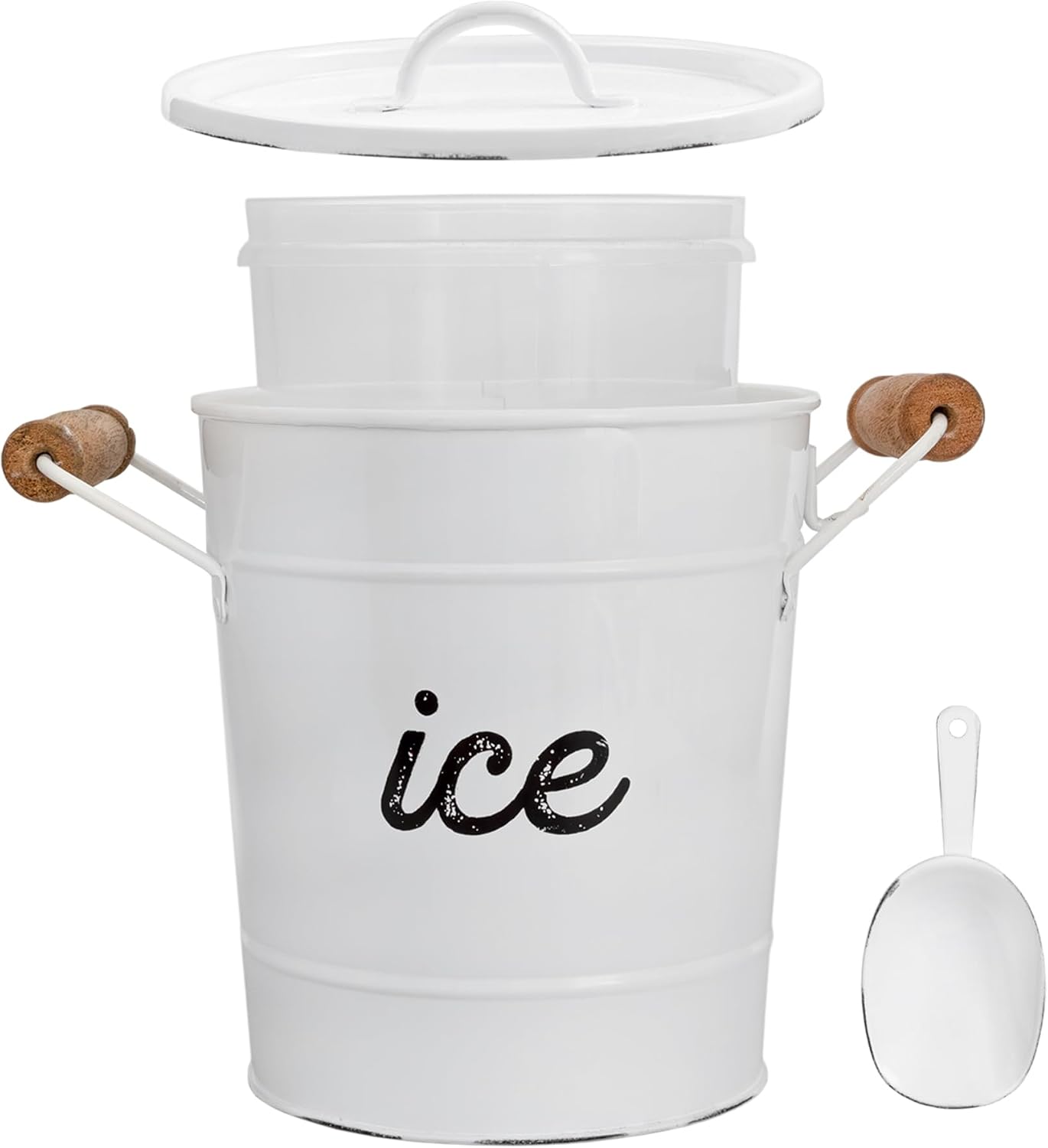 AuldHome Design Farmhouse Enamelware Ice Bucket (Black); Retro Style Insulated Metal Ice Server