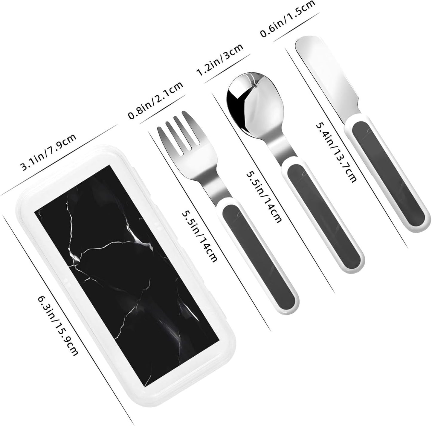Stainless Steel Kids Silverware Set, Black Marble Utensil Set Reusable Children Safe Knife Spoon Fork Set With Storage Case Dishwasher Safe For Lunch, Travel Outdoors
