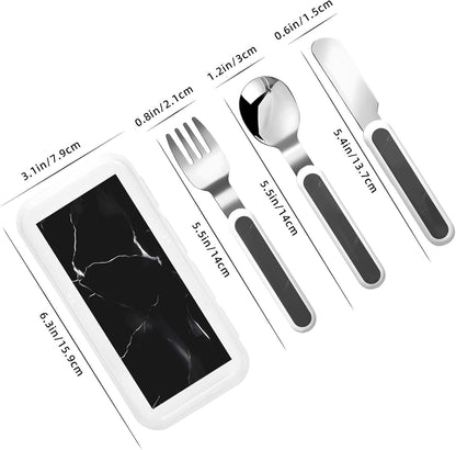 Stainless Steel Kids Silverware Set, Black Marble Utensil Set Reusable Children Safe Knife Spoon Fork Set With Storage Case Dishwasher Safe For Lunch, Travel Outdoors