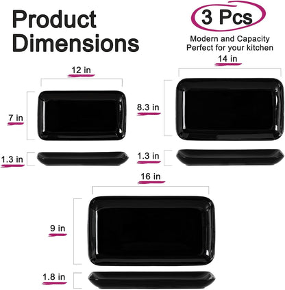 DELLING Large Serving Platter Set of 3, 16/14/12 Inch Porcelain Serving Trays for Party - White Ceramic Rectangular Platters for Entertaining, Appetizer Fruit Tray for Father's Day Shower Dinner