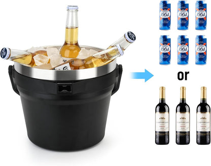 Luxfuel Insulated Beverage & Ice Bucket with Lid - Stainless Steel, Includes Scoop & Tongs, Holds 6 Longnecks or 3 Wine Bottles, Keeps Ice for Hours, Portable Handle for Parties & Outdoors (7.5L)