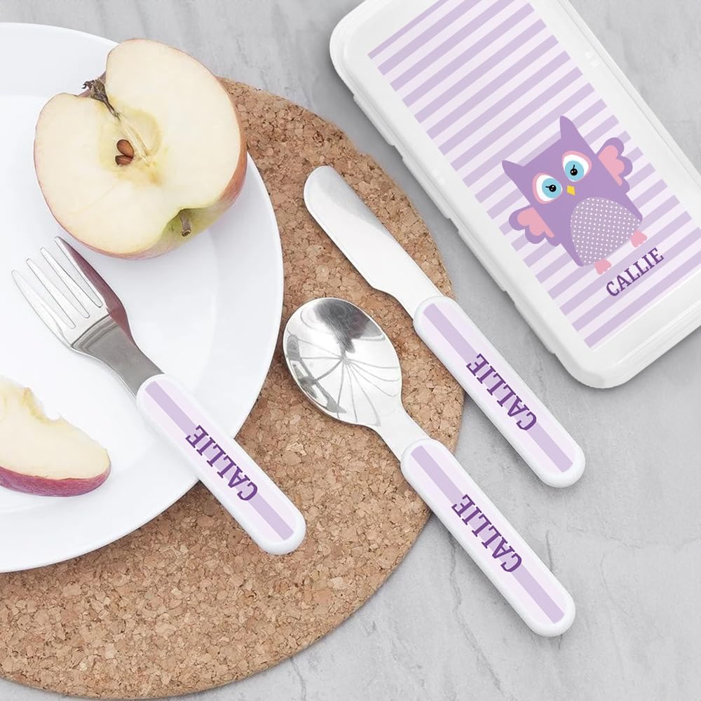 Personalized Stainless Steel Kids Utensils Set Custom Name on Kids Forks Knife and Spoons for 3 Pcs Kid Cutlery Set with Case (Truck)