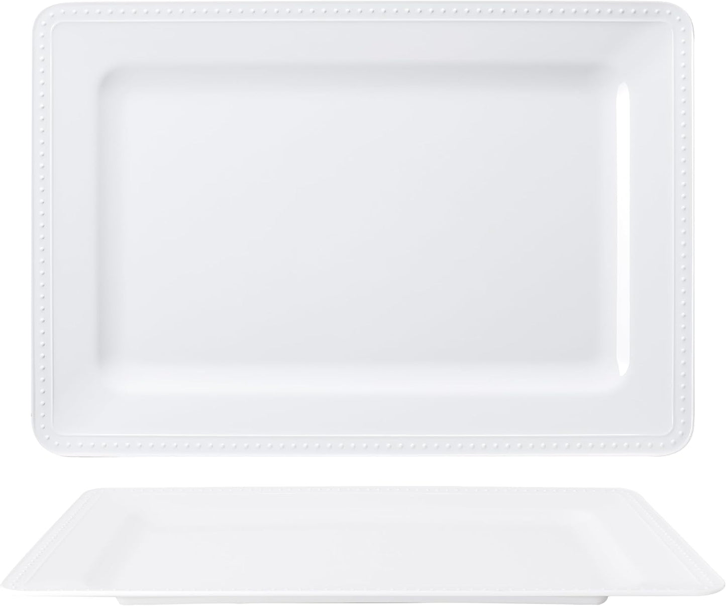 Melamine Large Serving Platter Set for Party Supplies,16"x11" Platters for Serving Food, 2pcs White reusable Serving Tray for Cookie, Fruit, Snack,Party Food Display,Stackable Kitchen CounterTop Tray