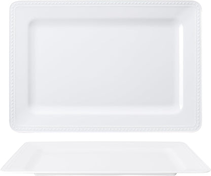 Melamine Large Serving Platter Set for Party Supplies,16"x11" Platters for Serving Food, 2pcs White reusable Serving Tray for Cookie, Fruit, Snack,Party Food Display,Stackable Kitchen CounterTop Tray