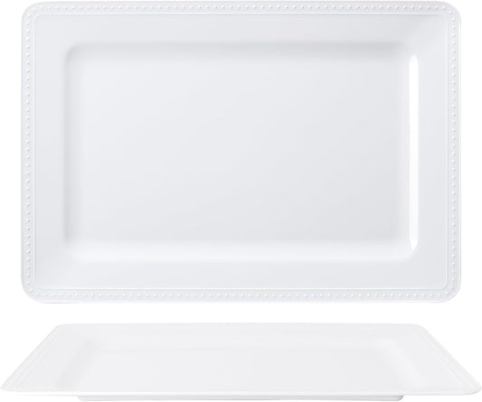 Melamine Large Serving Platter Set for Party Supplies,16"x11" Platters for Serving Food, 2pcs White reusable Serving Tray for Cookie, Fruit, Snack,Party Food Display,Stackable Kitchen CounterTop Tray