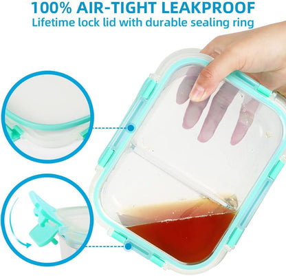 DAS TRUST 3 Pack Bento Box Glass Meal Prep Containers - 3 Compartment Glass Food Storage Containers with Lids - Lunch Box Meal Prep Bowls - Oven Safe