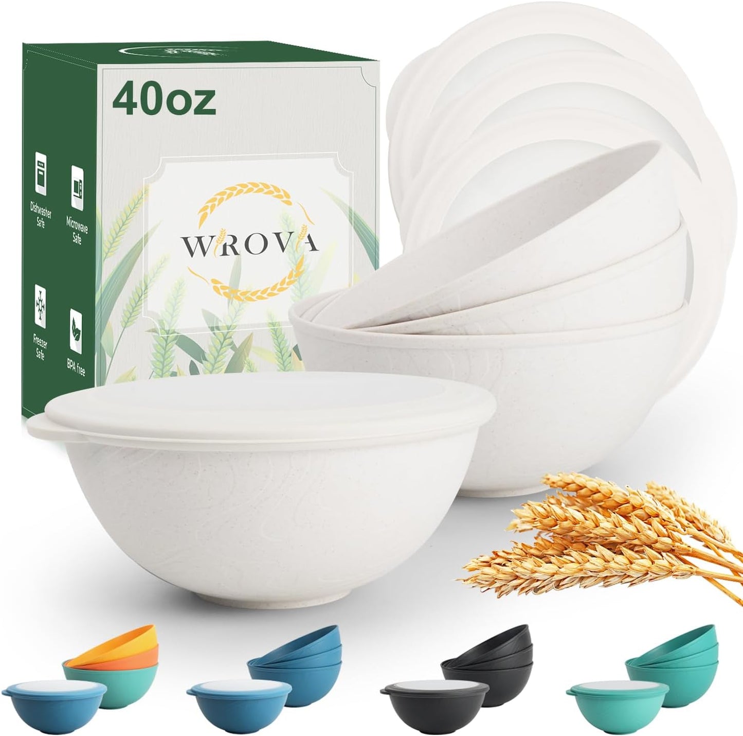 Wrova Wheat Straw Bowls for Kitchen set of 6,Anti-Scald Thick Soup Bowls 40oz,Microwave and Dishwasher Safe Bowl Sets, Unbreakable Cereal Bowl Sets. Vibrant Series