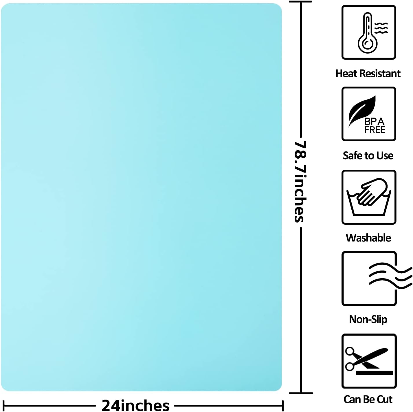 Silicone Mat Heat Resistant Mats for Countertop, Large Silicone Mats for Crafts Kitchen Counter Workbench Table protector, Size 36x24 inches Thick 2mm,Rolled Package,Light Blue