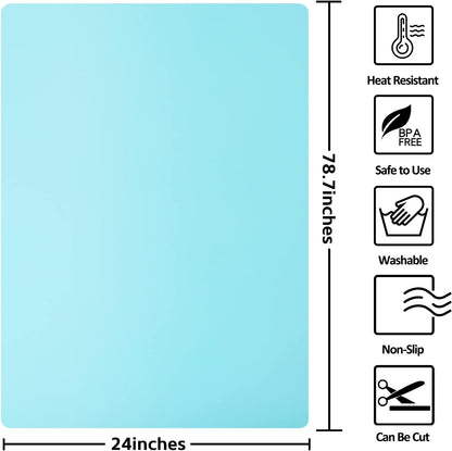 Silicone Mat Heat Resistant Mats for Countertop, Large Silicone Mats for Crafts Kitchen Counter Workbench Table protector, Size 36x24 inches Thick 2mm,Rolled Package,Light Blue