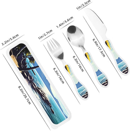 3-Piece Kids Silverware Set With Storage Case, Stainless Steel Reusable Children Safe Knife Spoon Fork Set Samurai Children Flatware Set For Kids Lunch Box