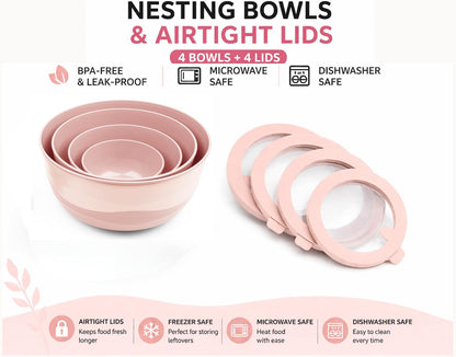 Pera Mixing Bowls with Lids, 8-Piece Airtight Leak-Proof Nesting BPA-Free Bowl Set for Kitchen & Food Storage, Large 4200ml Capacity, Microwave & Dishwasher Safe