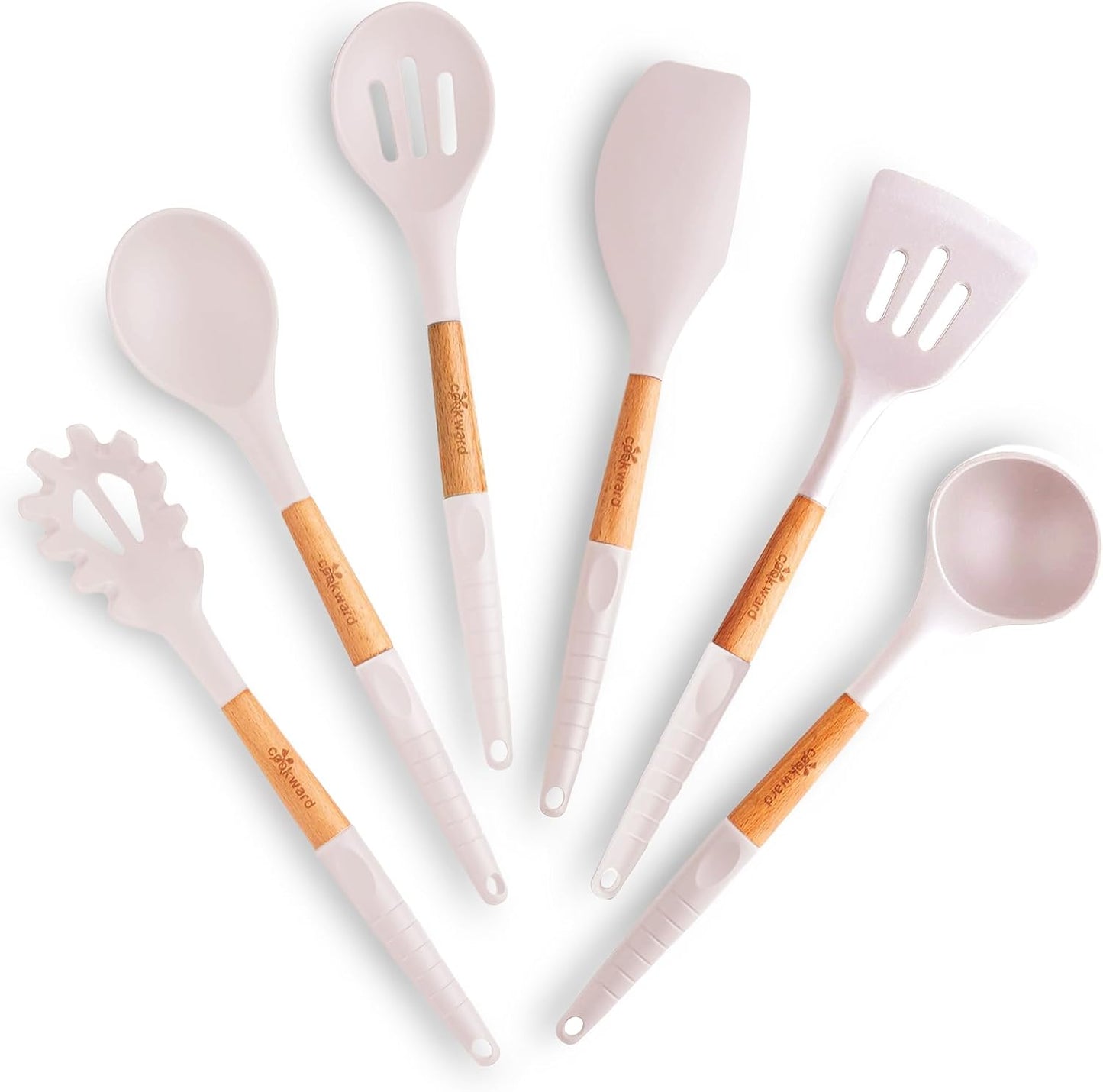 Silicone Cooking Utensils Set 6 Piece – Heat Resistant up to 480°F, BPA Free & Non-Scratch Kitchen Tools with Natural Wood Handles, Dark Gray