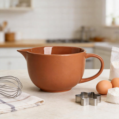 Gaolinci Simple Solid Color Kitchen Ceramic Mixing Bowl, 1 Quart Large Bowl, with Pouring Spout and Handle