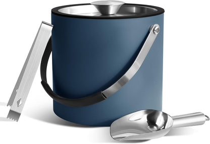 Bakpoco Insulated Ice Bucket with Silicone Lid, Scoop, Tongs & Strainer, 3L Stainless Steel Double Wall Ice Buckets for Parties & Cocktail Bar, Champagne Ice Bucket with Lid for Freezer, Ivory