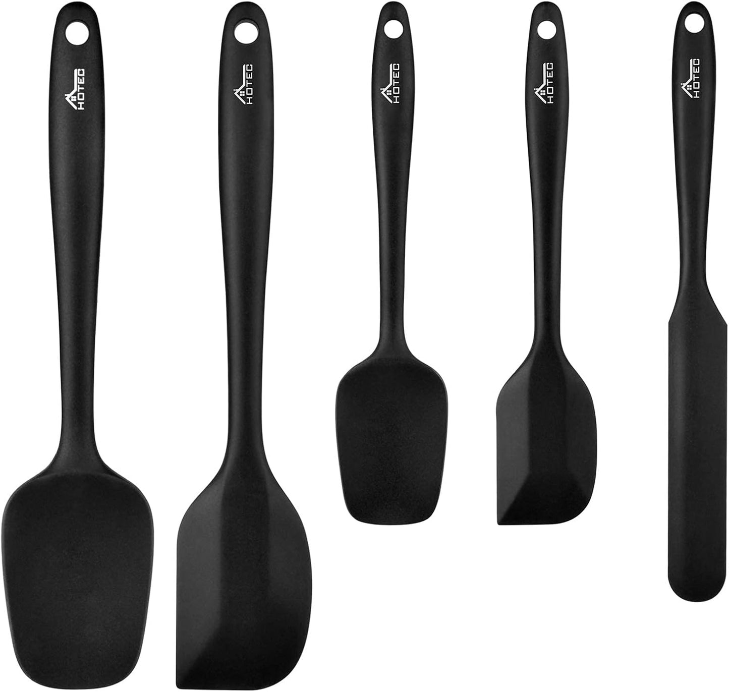 HOTEC Heat Resistant 600℉ Food Grade Silicone Rubber Spatula Set for Baking, Cooking, and Mixing Non Stick Dishwasher Safe BPA-Free Multicolor Set of 5