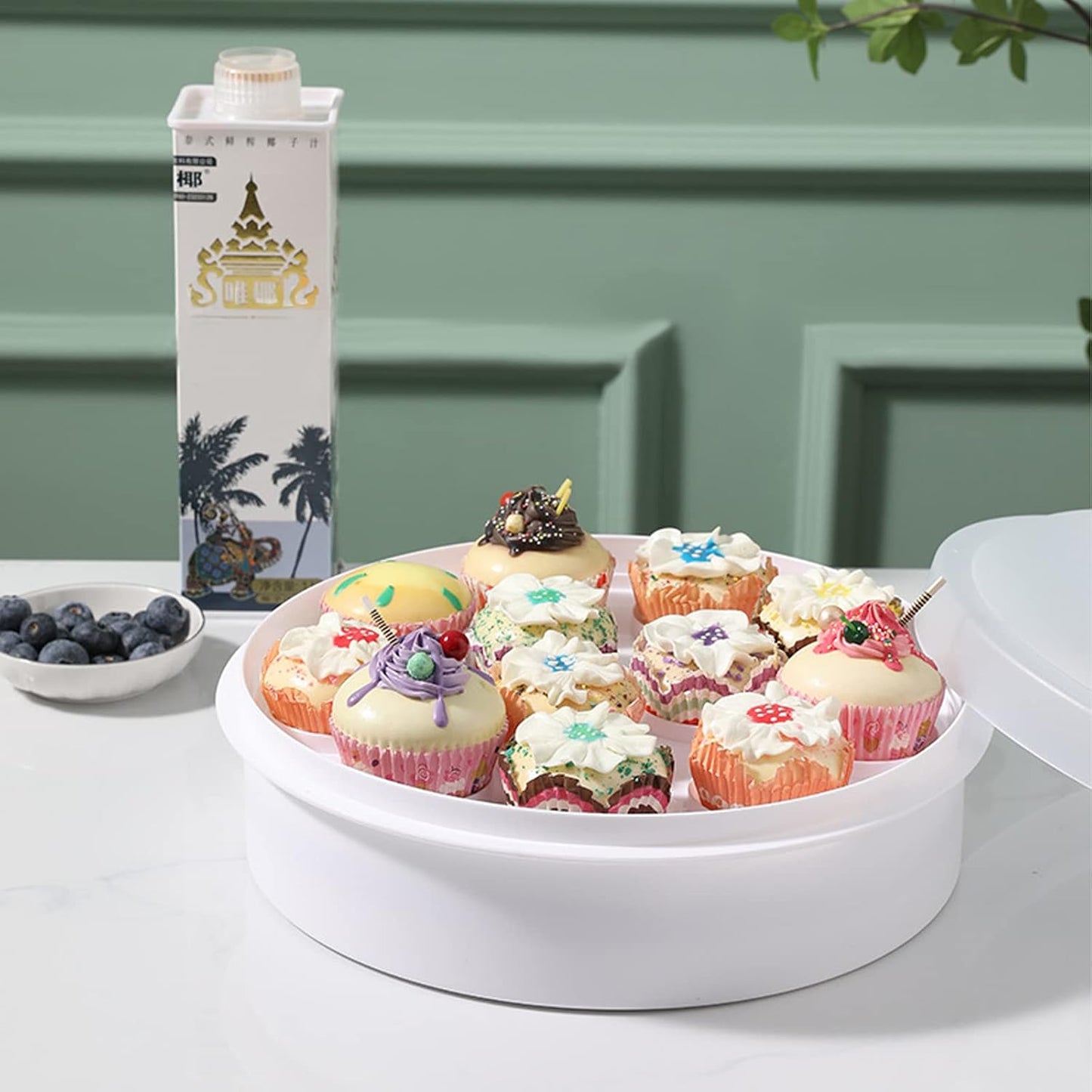 10 Inch Portable Pie Carrier with Lid and Tray 3-In-1 Round Cupcake Container Egg Holder Muffin Tart Cookie Keeper Food