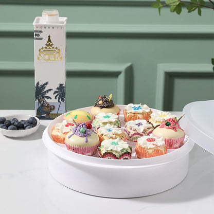 10 Inch Portable Pie Carrier with Lid and Tray 3-In-1 Round Cupcake Container Egg Holder Muffin Tart Cookie Keeper Food