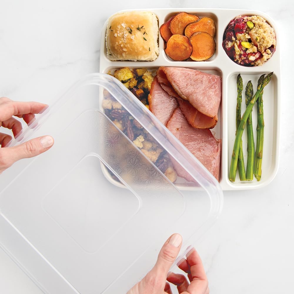 Nordic Ware Divided Meal Tray with Lid, White, Microwave Safe Polypropylene